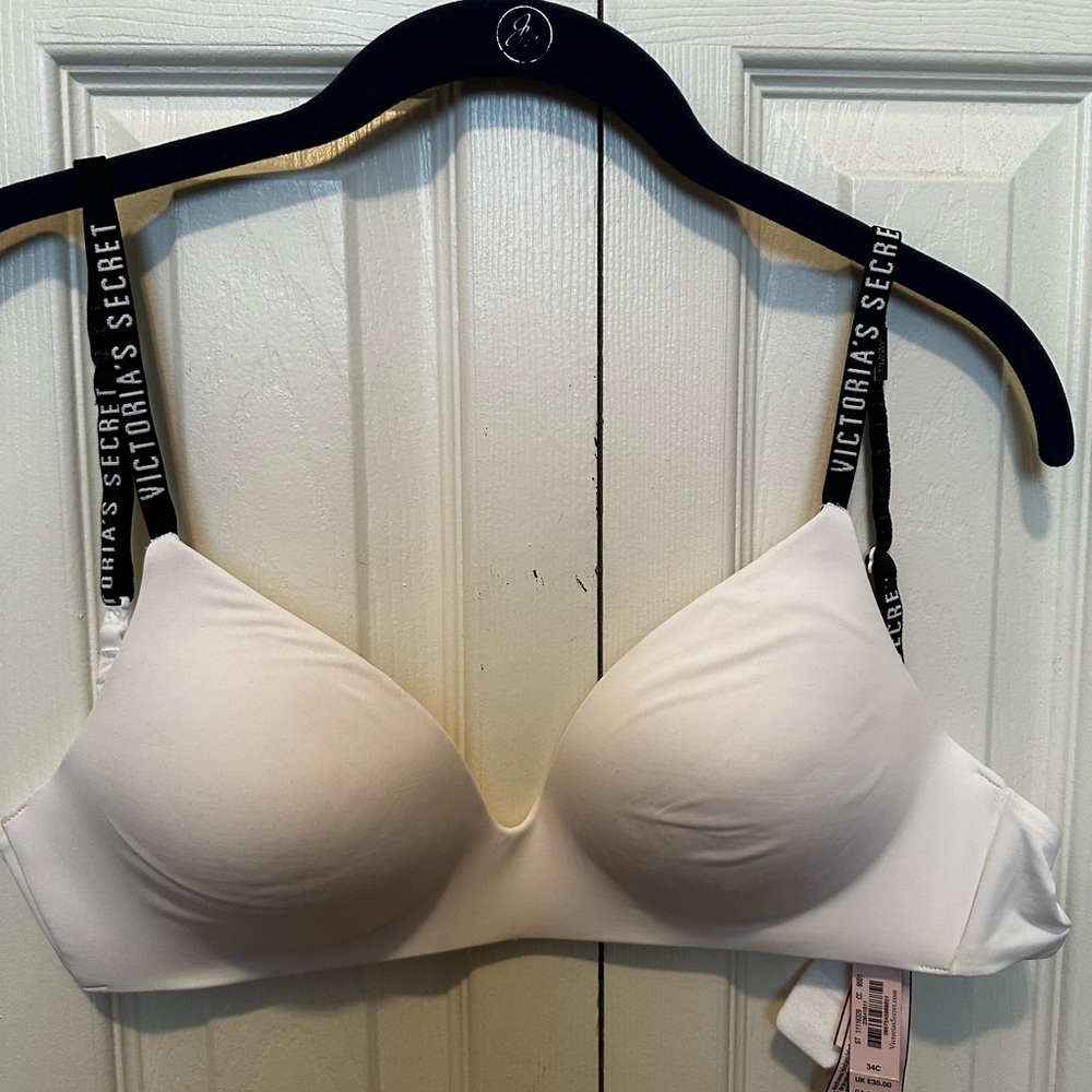 Victoria's Secret Cream Bra with Black Straps